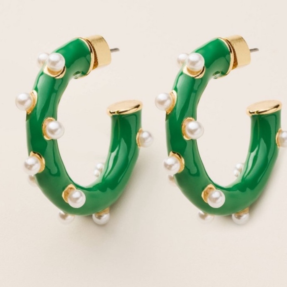 Kate Spade x Target Green and Gold Hoop Earrings with Pearl Accents